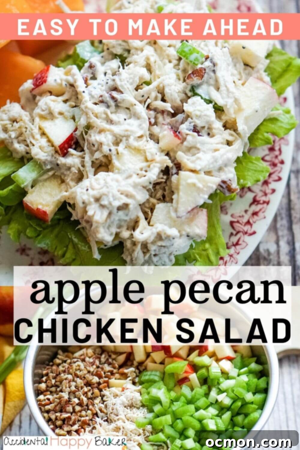 Crisp Apple Pecan Chicken Salad 10 Apple pecan chicken salad is a classic chicken salad combination that is an all time favorite. An easy make ahead recipe perfect for parties and busy weeks.
