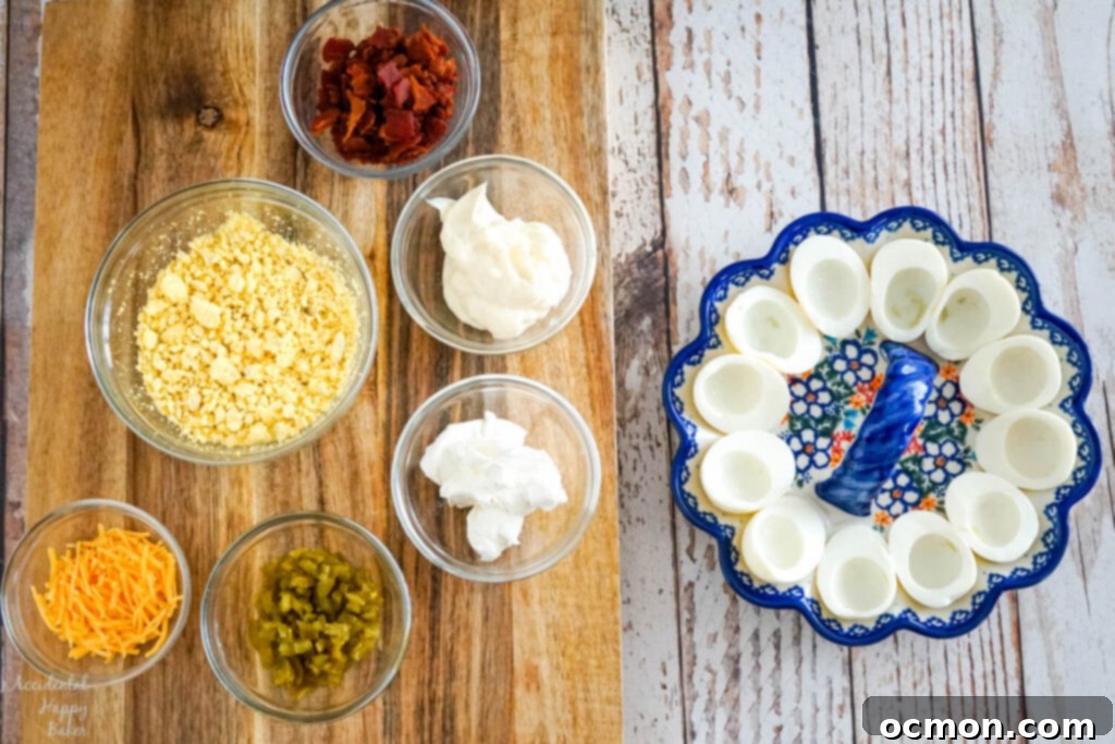 Devilish Jalapeno Poppers 6 All the ingredients needed to make the jalapeno popper deviled eggs.