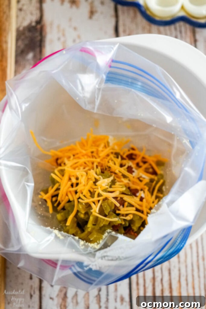 Devilish Jalapeno Poppers 7 The ingredients are combined by squishing a ziploc bag.