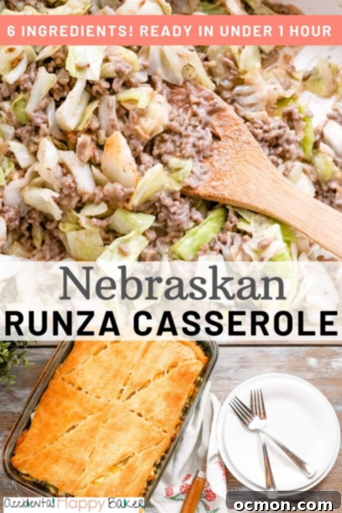 Runza Style Beef and Cabbage Bake 10 Runza casserole has a hearty and flavorful filling of ground beef and cabbage topped with shredded cheese and sandwiched between layers of crescent rolls. It’s simple, delicious, filling and budget friendly!