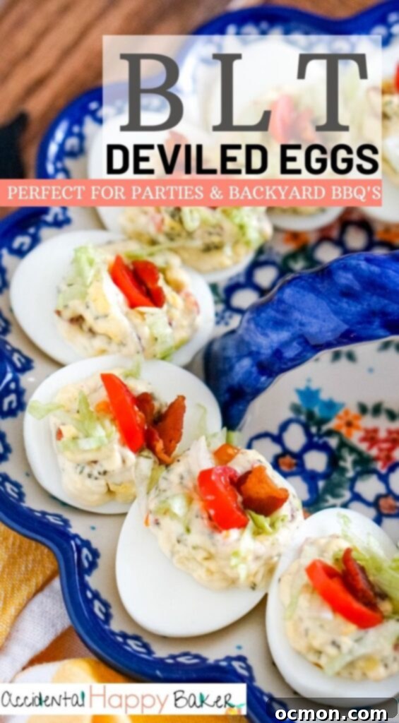 Loaded with bacon, ranch and tomato, then topped with lettuce, these BLT deviled eggs have all the flavors of a BLT sandwich! A perfect party food.