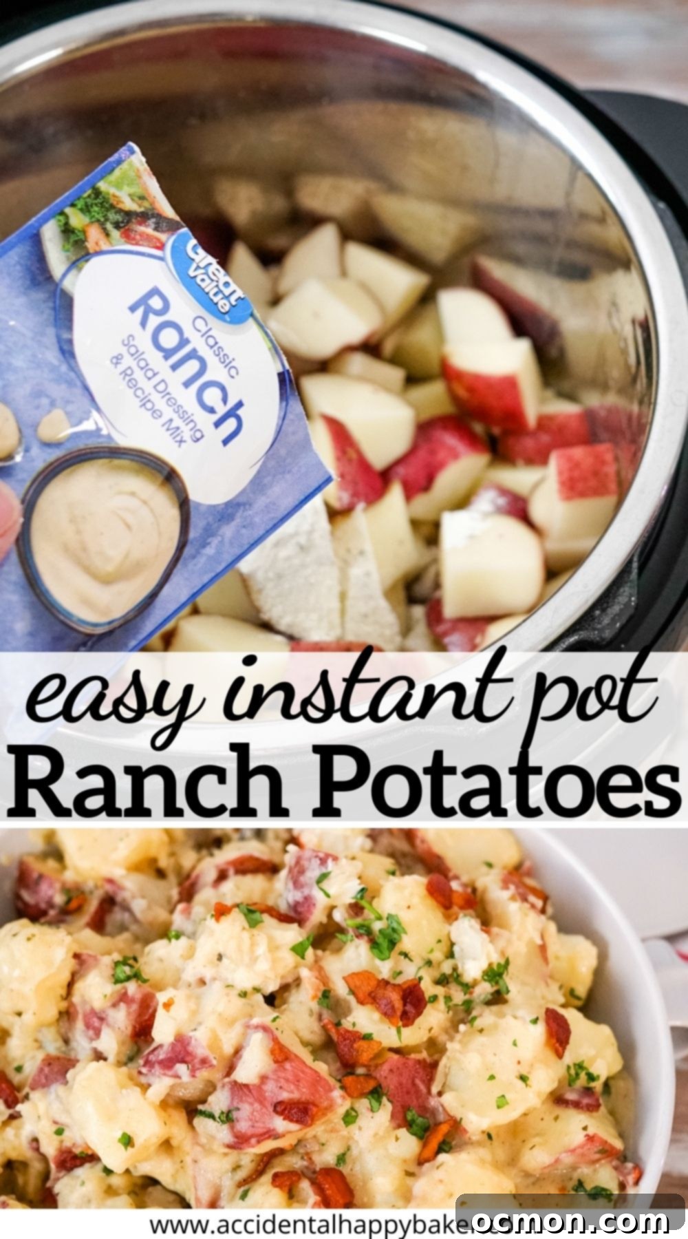 Instant Pot Ranch Potatoes combine creamy red potatoes, ranch dressing and bacon for a quick and easy side dish that’s ready in a flash!