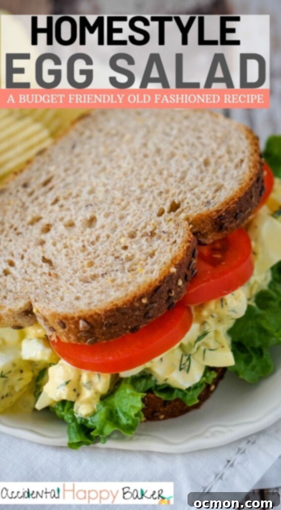 Grandma's Classic Egg Salad 9 This homestyle egg salad recipe makes a sandwich filling that is tangy, creamy and full of flavor, not to mention budget friendly! A perfect pin image.