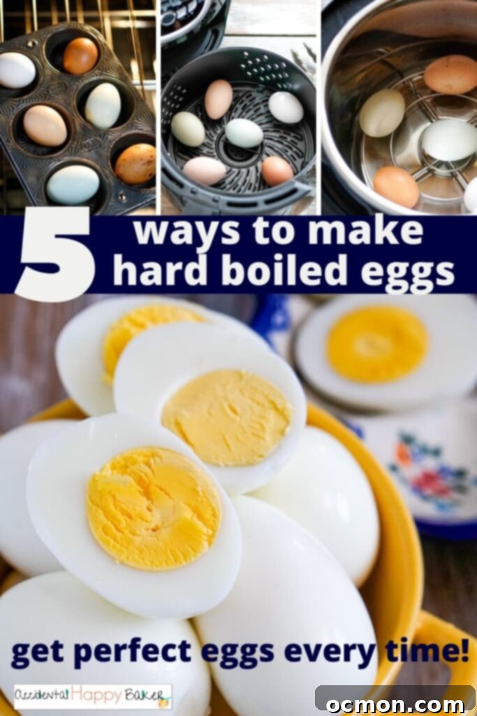 Grandma's Classic Egg Salad 5 A collage demonstrating five different methods to cook hard-boiled eggs perfectly every time, complete with a troubleshooting guide.