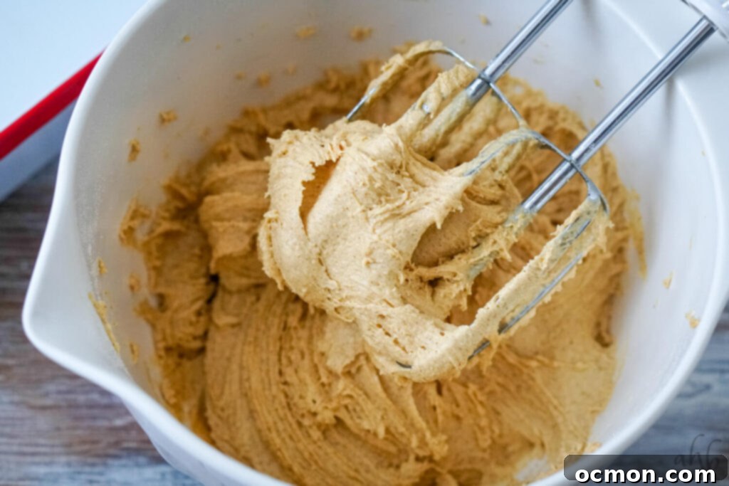 Cinnamon Sugar Churro Bars 5 Mixing cake mix, oil, eggs, and cinnamon in a bowl with an electric mixer.
