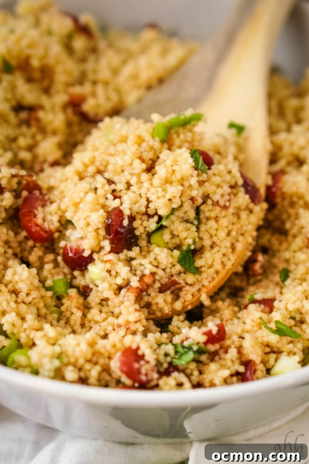 A delicious Cranberry Couscous Salad, ready to be served as a delightful side dish.
